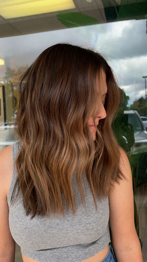 Warm Brunette Balayage, Fall Brunette, Hairstyle Balayage, Fall Balayage, Partial Balayage, Gray Blending, Warm Brunette, Brunette Balayage, Baby Lips