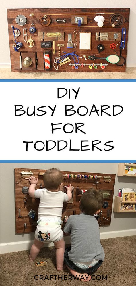 Busy Board For Toddlers, Baby Activity Board, Diy Toddler Toys, Diy Busy Board, Diy Sensory Board, Toddler Activity Board, Busy Board Baby, Baby Play Activities, Busy Boards For Toddlers