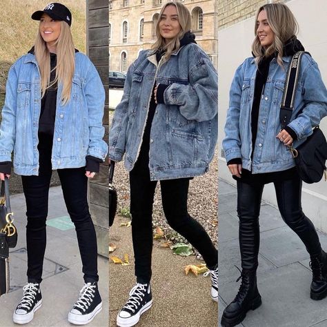 Oversized Jean Jacket Dress Outfit, Oversized Blue Jean Jacket Outfits, Oversized Jean Jacket Outfits Fall, Oversized Denim Jacket Outfit Women, Jean Jacket Outfits For Women, Oversize Denim Jacket Outfit, Jean Jacket Outfits Winter, Denim Jacket Outfit Winter, Oversized Jean Jacket Outfit