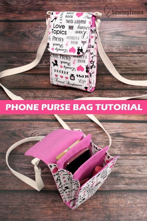 Cellphone Bag Fabric, Small Purse Patterns To Sew, Small Quilted Bags, Diy Cell Phone Bag, Useful Things To Sew Diy Projects, Sew Phone Pouch, Cell Phone Bag Pattern Free, Cell Phone Cross Body Bag Pattern Free, Diy Hand Bags And Purses