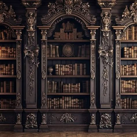 Victorian Bookshelf, Library Academia, Dark Bookshelves, Dark Academia Widget, Library Goals, Gothic Library, Bookshelf Library, Gothic Books, Library Inspiration