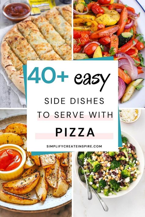 Sides For Pizza, What To Serve With Pizza, Pizza Party Menu, Pizza Bar Party, Pizza Party Food, Pizza Night At Home, Pizza Dinner Party, Pizza Side Dishes, Pizza Sides