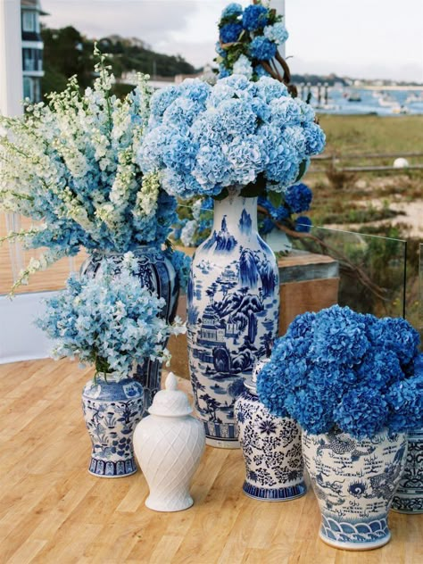 Blue Hydrangea Decor, Summer Cape Cod, Hydrangea Decor, Massachusetts Photography, Chinoiserie Wedding, Blue Hydrangea Wedding, Summer Outdoor Wedding, Blue White Weddings, Cape Wedding