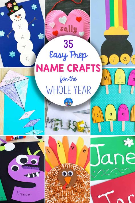 Teach name recognition and practice fine motor skills with these adorable name crafts for the whole year! Fun, educational, and perfect for classroom displays. 🏫🎨 September Name Craft, Name Display For Classroom, Prek Name Crafts, Name Crafts For Preschoolers, Name Crafts Preschool, Sped Crafts, Name Crafts For Kids, Name Activities For Preschool, Preschool Name Crafts