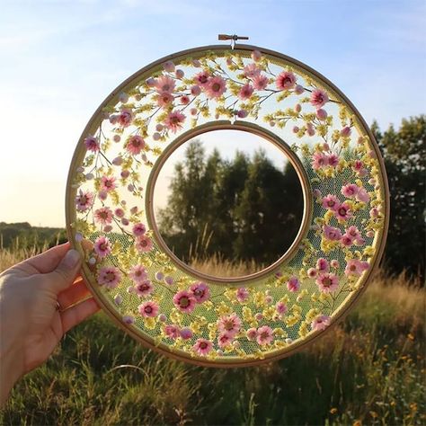 Large Oval Embroidery Hoop Ideas, Embroidery On Transparent Fabric, Giant Embroidery Hoop Wall Art, Embroidery On Tulle, Embroidery Hoop Decor, Rural England, Embroidery Hoop Art Diy, Embroidery Hoop Crafts, Pretty Embroidery