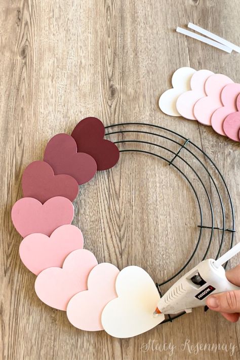 DIY Valentines Wreath - Stacy Risenmay Love Heart Wreath, Simple Valentines Decorations, Bedroom Door Wreath, Valentines Crafts Adults, Diy Valentines Decorations For Classroom, Diy Valentine Ornaments, Easy Valentine’s Day Crafts For Adults, Wooden Hearts Crafts Ideas Diy, Diy Valentines Day Decor