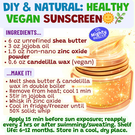 Looking for natural SPF ideas? Discover this all-natural DIY sunscreen recipe! Made with unrefined shea butter, jojoba oil, non-nano zinc oxide powder, and vegan candelilla wax, this organic sunscreen is a safe and effective alternative. Perfect for those seeking inspiration for homemade sunblock, this natural sunscreen recipe ensures protection without the chemicals. Try this easy and eco-friendly recipe today! #NaturalSunscreenRecipe #DiySunblock #OrganicSunscreen Diy Tallow Zinc Sunscreen, Diy Sunblock, Diy Natural Sunscreen, Organic Sunscreen Recipe, Diy Mineral Sunscreen, Non Toxic Sunscreen, Natural Sunscreen Recipe, Sunscreen Recipe, Vegan Sunscreen