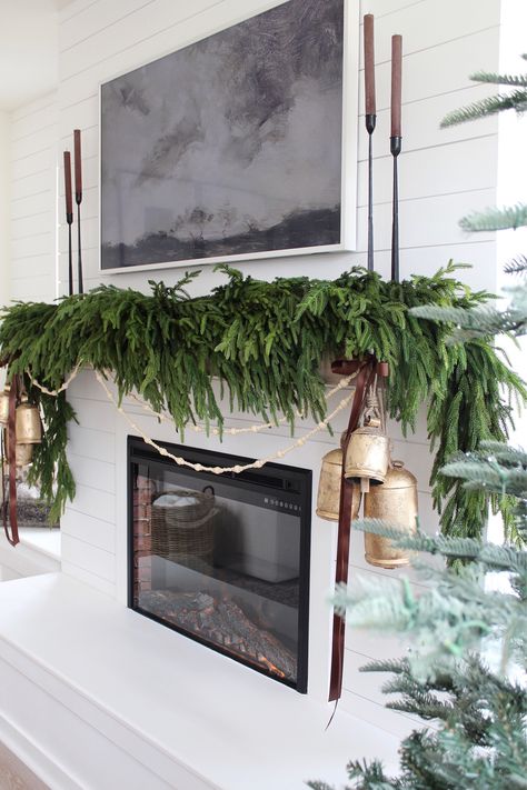 Banister Garland, Garland Front Door, Front Door Garland, Norfolk Pine Garland, Garland Table Runner, Christmas Garland Mantle, Mantel Garland, Holiday Fireplace, Stair Banister