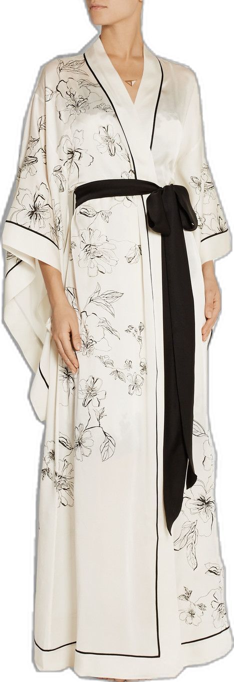 Kimono Silk Robe, Luxury Robe Aesthetic, Silk Robe Outfit, Sleep Kimono, Silk Night Robe, Sleeping Robe, Carine Gilson, Printed Silk Dress, Silk Clothes