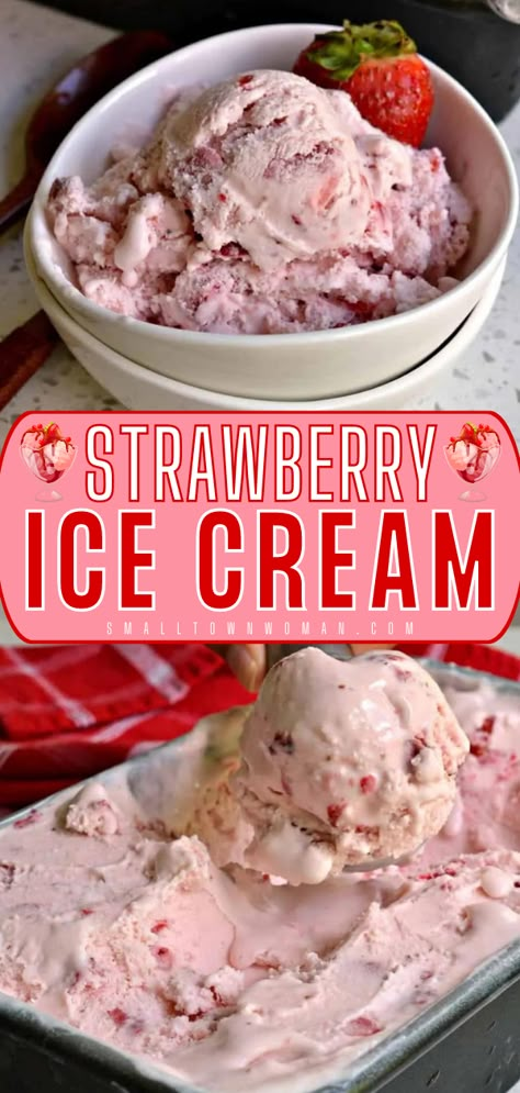 This homemade ice cream recipe is so easy to whip up with just 5 ingredients! Creamy and bursting with flavor, this fresh strawberry ice cream is the BEST. Definitely a favorite summer dessert idea! Variations included! Homemade Ice Cream Recipes Machine, Homemade Strawberry Ice Cream, Strawberry Ice Cream Recipe, Ice Cream Recipes Machine, Ice Cream Maker Recipes, Ice Cream Freezer, Homemade Ice Cream Recipes, Homemade Candy, Easy Family Recipes