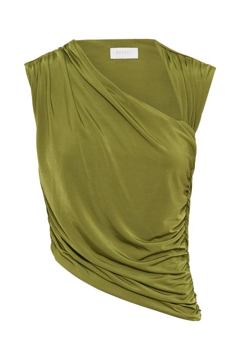 Sophisticated staple.The GRISELDA Draped Slinky Sleeveless Top is a chic and elegant piece for any wardrobe. It features an asymmetrical neckline and sleeveless design, offering a modern and sophisticated look. The ruched detailing and asymmetrical hemline add a touch of texture and flair. Fully lined for comfort, this top is perfect for both casual and dressy occasions, making it a versatile addition to your collection. Textured Outfit, Asymmetrical Top Outfit, Drapey Tops, Asymmetrical Outfit, Draped Tops, Layering Tops, Unique Tops, Statement Tops, December Outfits