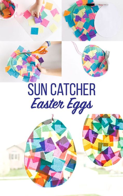 Fun and Easy Kids craft perfect for Easter time. Sun Catcher Easter Eggs. Påskeaktiviteter For Barn, Easter Preschool, Easter Egg Crafts, Easter Wishes, Egg Crafts, Daycare Crafts, Porch Christmas, Easter Art, Easter Crafts Diy