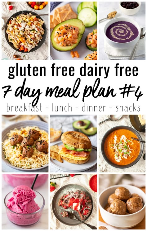 Make your meal planning and grocery shopping easier with our fourth gluten free dairy free 1 week meal plan! Our allergy friendly meal plan is family friendly and comes with a printable menu and shopping list. | thefitcookie.com Dairy And Soy Free Grocery List, Gluten Free Dairy Free Weekly Meal Plan, Meals With No Dairy Or Gluten, 1500 Calorie Meal Plan Gluten Dairy Free, Gluten Free Dairy Free Meal Plan, Gluten Free Aldi Meal Plan, Gluten And Dairy Free Meal Plan, Gluten Free Menu Plan, Gluten Free Weekly Meal Plan