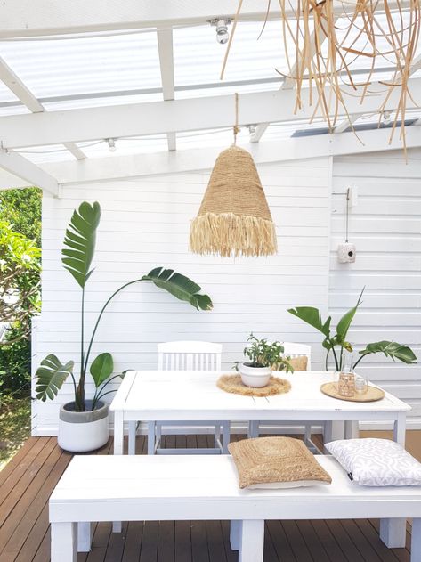 The couple transforming their old family holiday shack in Newcastle into a stylish coastal home Coastal Patio Ideas, Coastal Backyard, Coastal Home Exterior, Coastal Exterior, Coastal Landscaping, Coastal Patio, Modern Coastal Home, Beach House Exterior, Outdoor Patio Space