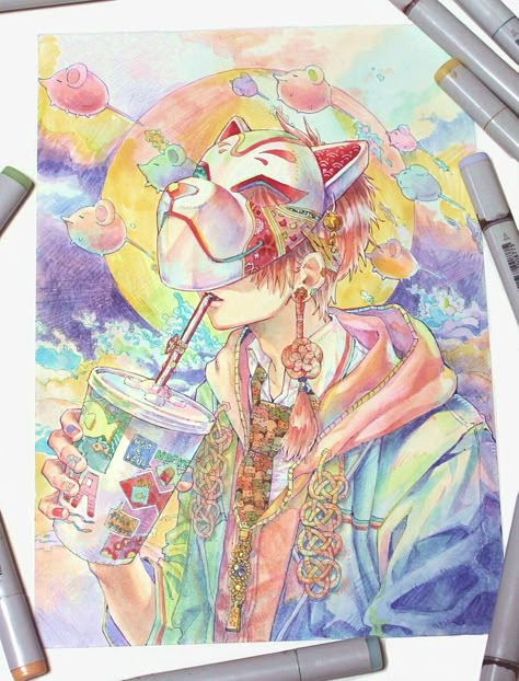 Copic Art, Japon Illustration, 캐릭터 드로잉, Arte Inspo, 판타지 아트, Marker Art, Fruit Juice, Boy Art, Manga Drawing