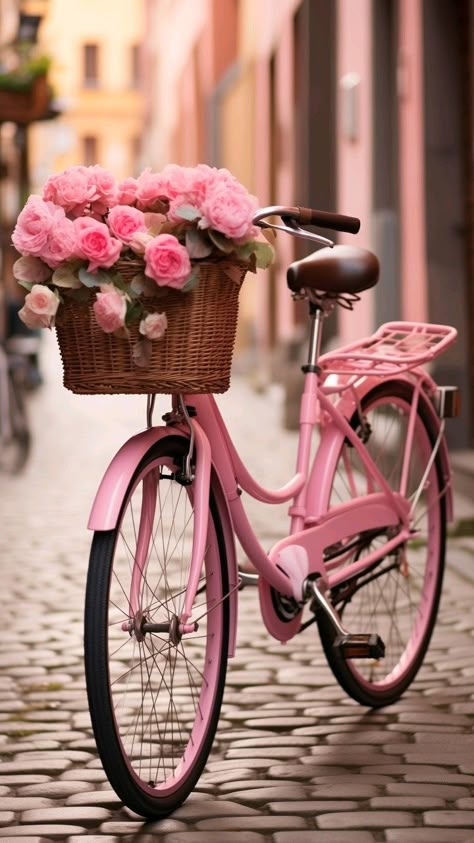 Bike With Basket, Pink Bicycle, Pink Bike, Cozy Summer, Cute Flower Wallpapers, Pink Garden, Morning Everyone, Shabby Chic Home, Good Morning Everyone