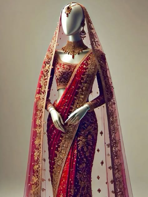 Indian Phere Dress Bride, Bridal Sari Indian, North Indian Wedding Saree, Indian Bride Outfits Red, Red Indian Bridal Outfit, Nepali Bridal Look, Red Wedding Sarees For Bride, Nepali Wedding Saree, India Sari Dress