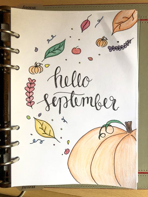 Drawing Ideas For September, September Calendar Doodles, September Calendar Ideas, September Journal Ideas, September Drawings, Month Drawings, Bullet Journal Leaves, September Doodles, September Clipart