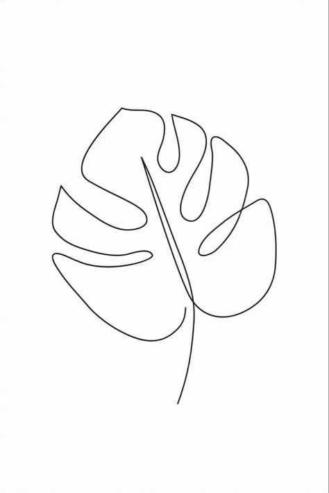 Simple Embroidery Designs Drawings, Simple One Line Drawings, Linework Tattoo Simple, Line Art Drawings Easy, One Line Art Simple, Monstera Line Art, Lineart Simple, Monstera Leaf Art, Line Art Leaf