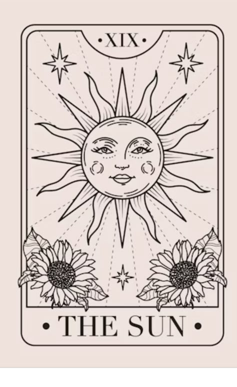 Sun Tarot Tattoo Design, Sun Tarot Card Tattoo Minimalist, The Sun Tarot Card Drawing, Sun Card Tattoo, The Sun The Moon And The Stars, Spanish Sun Tattoo, Painted Tarot Cards, Tarot Card Tattoo The Sun, Tarot Inspired Tattoos