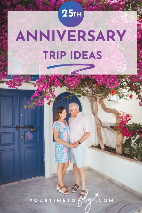 Celebrate your silver anniversary in style! From romantic beach resorts to exclusive estates, try one of these 25th anniversary trip ideas. 25th Anniversary Vacation Ideas, 25th Anniversary Trip Ideas, 20th Anniversary Trip Ideas, Ideas For 25th Wedding Anniversary, 25 Anniversary Ideas, Romantic Anniversary Trips, Couples Trips, 25 Years Anniversary, 25 Wedding Anniversary