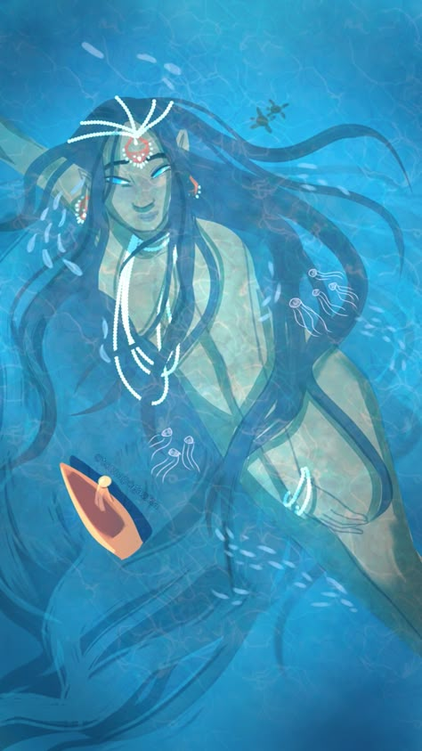 fantasy art original character oc Goddess Of The Sea Art, Sea Witch Character Design, Demi God Oc, Ocean Deity, Sea Angel Oc, Sun God Character Design, Ocean Goddess Art, Water Magic Art, Sea Goddess Art