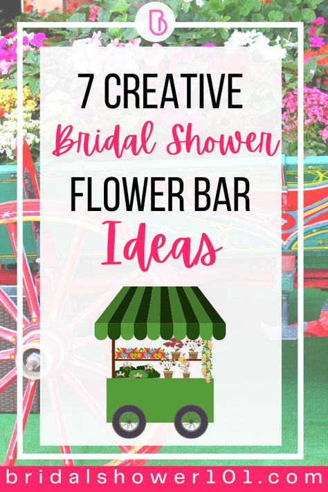 flower bar Bridal Shower Diy Flower Bar, Flower Bouquet Favors, Flower Bar At Bridal Shower, Bridal Shower Flower Bar Sign, Flower Garden Bridal Shower Ideas, Bouquet Bar Instructions, Flower Bars For Bridal Showers, Make Your Own Bouquet Party Favor, Flower Bouquet Party Favors