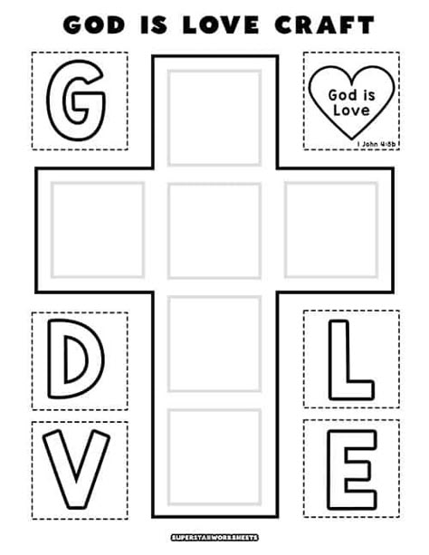 God is Love Printable Cross Craft - Superstar Worksheets God’s Love Craft For Kids, Love Bible Study For Kids, Cross Kids Craft, Church Valentines Crafts For Kids, Valentine Church Crafts For Kids, Love Is Patient Crafts For Kids, Bible Valentines Crafts, Abraham's Covenant With God Craft, Cross Craft For Preschoolers