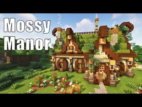 Minecraft Spruce Base Ideas, Fantasy Cottage Minecraft Tutorial, Mc Build Tutorials, Moss Builds Minecraft, Minecraft Mossy Cottage, Mossy Minecraft Builds, Minecraft Houses Cottagecore Tutorial, Mossy Minecraft House, Pretty Minecraft Houses Tutorial