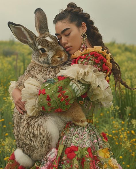 You’ve heard of puppy love, but what about bunny love? 🐰 This is my post for Spring/Ostara for @the_clone_supper #chxrchchallenges AND @blursed_montage #landofblursed Such fun challenges from both of them always! #midjourneyfashion #aifashion #spring #midjourney #midjourneyv6 #midjourneyblend #midjourneysref #midjourneycommunity #aiartcommunity #easter #midjourneygallery #midjourneyportaits #midjourneyportrait #midjourneyanimals #midjourneycreations #midjourneycreature #midjourneyprompt #p... Pose With Animal, Art Reference Animals, March Drawings, Photo References For Drawing, Looking Up Pose, People With Animals, Spring Character, Poses Fun, Surreal Art Painting