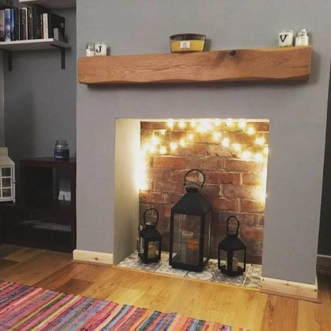 Empty Fireplace Ideas, Empty Fireplace, Oak Beam Fireplace, Unused Fireplace, Log Burner Living Room, Fake Fireplace, Wooden Fireplace, Cosy Living, Timber Beams