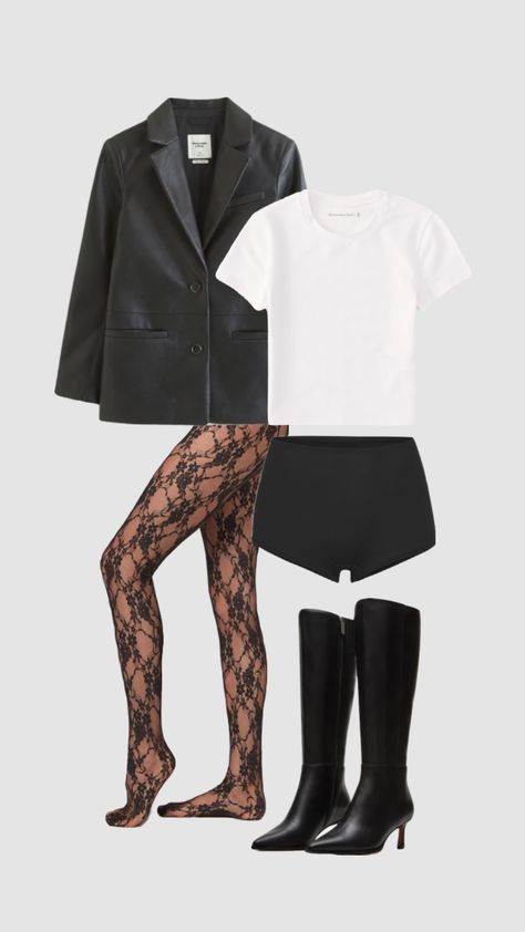 Tights And Shorts Outfit, Shorts And Tights Outfit, Lace Tights Outfit, Mini Shorts Outfit, Winter Shorts Outfits, Lace Short Outfits, Winter Going Out Outfits, Black Shorts Outfit, Cool Tights