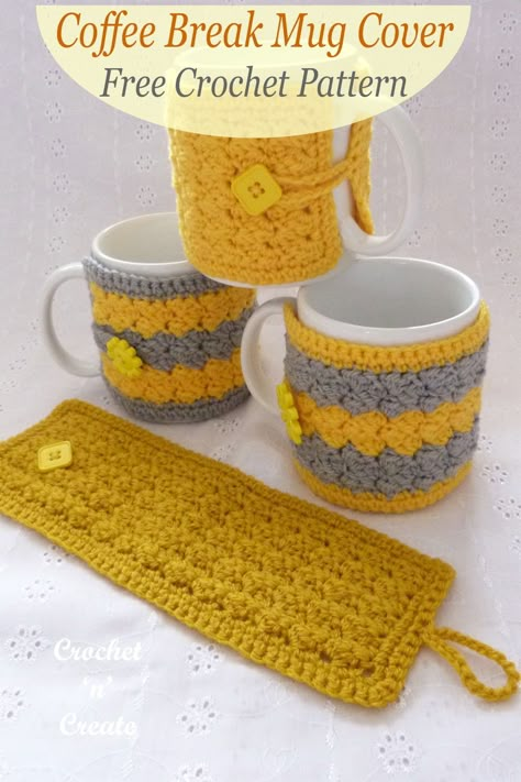 Crochet Mug Holders Free Pattern, How To Crochet A Coffee Cozy, Crochet Mug Coozie, Crochet Cup Warmer Free Pattern, Crochet Cozies Pattern Free, Crochet Mug Warmer Free Pattern, Crochet Cup Cover, Easy Crochet Coffee Cozy, Crochet Cup Cover Free Pattern