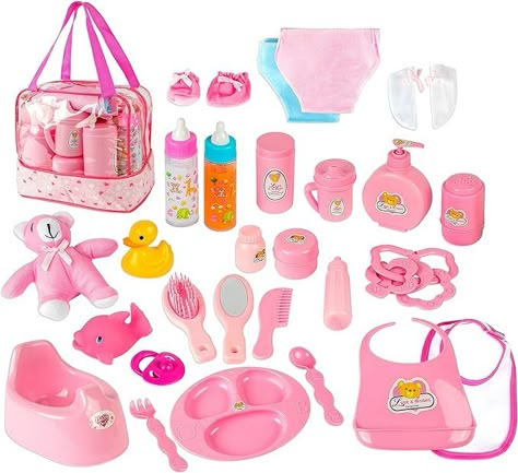 Amazon.com: fash n kolor Doll Feeding Set | Set Includes Baby Doll, Doll Diapers, Diaper Bag, Magic Bottles, Potty and Bath Toys | 26 Changing and Other Accessories for 3+ Years Kids : Toys & Games Baby Doll Diaper Bag, Baby Doll Furniture, Vintage Toys 1960s, Disney Princess Toys, Baby Alive Doll Clothes, Baby Doll Set, Baby Doll Nursery, Barbie Doll Set, Feeding Baby