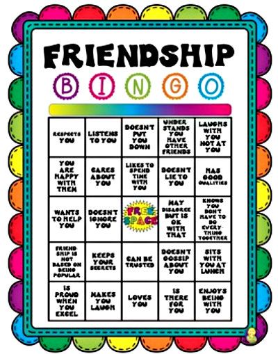 Friendship Bingo, Teaching Friendship, Preschool Friendship, Friend Bingo, Elementary School Counseling Lessons, Friendship Crafts, Kids Therapy, Friendship Lessons, Middle School Counselor