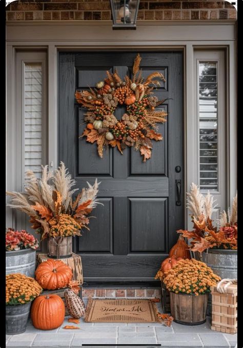 Fall Front Porch Decor Ideas Easy Diy, Fall Porch Decorating Ideas Front Doors, Front Porch Fall Decorating Ideas, Fall Decor For Front Porch, Autumn Front Porch Decor, Halloween Entryway Decor, Fall Decor Front Porch, Fall Decor Porch, Dollar Tree Fall Decor