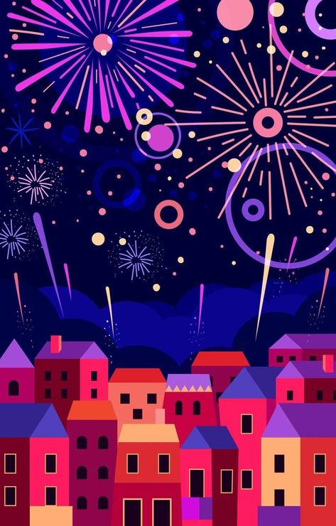 New Year Fireworks Bonfire Night Illustration, Fireworks Digital Art, Fire Works Illustrations, New Year Graphic Design Ideas, Thadingyut Festival Design, Firework Illustration, New Year Graphic Design, Fireworks Drawing, Star Wars Christmas Decorations