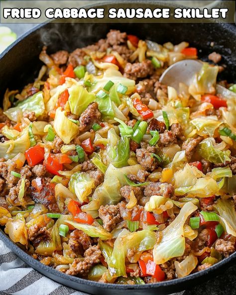 Savory Fried Cabbage and Sausage Skillet – A Comforting One-Pan Meal Cabbage And Sausage Skillet, Cabbage Recipes With Sausage, Fried Cabbage And Sausage, Sausage Cabbage Skillet, Sausage And Cabbage, Fried Cabbage With Sausage, Cabbage Skillet, Roasted Cabbage Wedges, Southern Fried Cabbage