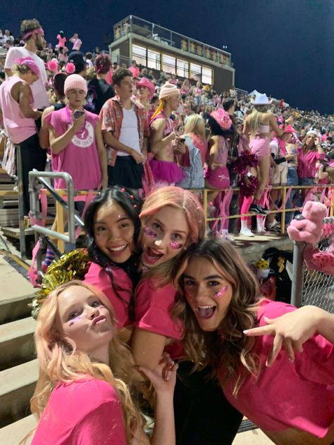 Pink Out Outfits Football Game, Pink Out School Outfits, Senior Year Spirit Week, Back To School Fall Aesthetic, Pink Out Fb Game, High School Game Themes, High School Popular Aesthetic, Pink Out Spirit Day, High School Dance Aesthetic