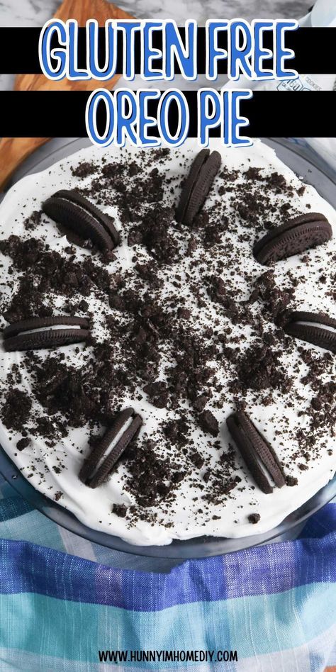 You only need 4 ingredients to make this easy gluten free dessert for a party! Grab some GF Oreos to whip up this no bake treat to serve at your next party or holiday dinner. It's perfect for a birthday celebration because it's made with a homemade crust and whipped cream filling. Gf Oreo Dessert, Easy Gluten Free Desserts For A Crowd, Gluten Free Oreo Pie, Gluten Free No Bake Pie, Dairy Free Oreo Dessert, Easy No Bake Desserts 4 Ingredients, Gluten Free Oreo Dessert, Gluten Free Oreo Cake, Gluten Free Oreo Cheesecake