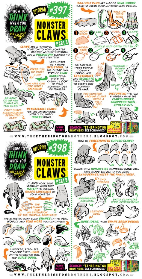 How To Draw Monsters, Monster Claws, Etherington Brothers, Comic Tutorial, Monster Drawing, Drawing Lessons, Art Tutorials Drawing, Digital Art Tutorial, Drawing Reference Poses