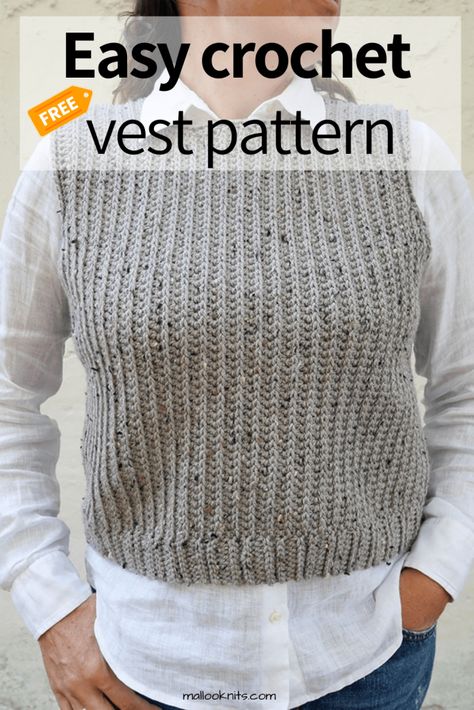 Crochet Vest Pattern for Women - Carson Slipover Chunky Crochet Vest, Crochet Slipover, Crochet Vest Pattern Free Easy, Crochet Top Ideas For Beginners, Knitted Vest Patterns Free For Women, Easy Crochet Tops, Easy Crochet Vest, Tops For Winter, Crochet Vest Pattern Free