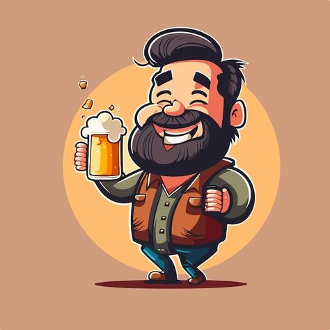 Beer Clipart, Beer Cartoon, 45 Caliber, Beer Illustration, Happy Man, Man Sitting, Bearded Men, Premium Vector, Graphic Resources