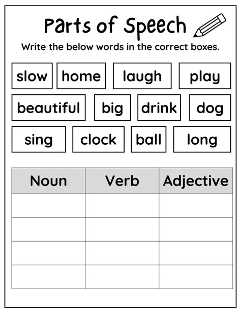 Verb Adjective Noun Worksheet, Verb Noun Adjective Worksheet, Nouns Verbs Adjectives Worksheet, Material Noun, Parts Of Speech Worksheet, Noun Verb Adjective, Speech Worksheets, Adjectives Worksheet, Verbs Worksheet