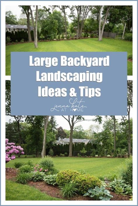 Large back yard landscaping ideas and inspiration. This yard went from unusable to lush and green with these tips! #landscaping #yard #backyard #jennakateathome Large Backyard Landscaping Ideas, Large Yard Landscaping, Outdoor Decor Diy, Porch Patio Ideas, Diy Backyard Ideas, Diy Front Yard, Large Backyard Landscaping, Rustic Outdoor Decor, Diy Curb Appeal