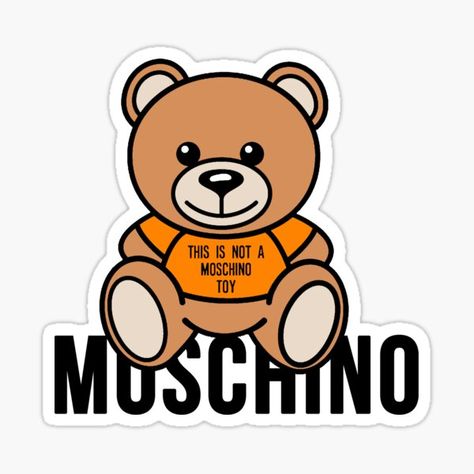 Moschino brand personality is their italian teddy bear. He is featured prominently in their advertising as well as throughout their merchandise. He can be seen on t-shirts, sweaters, phone cases, makeup, necklaces and more. When you think of Moschino, you think of the Moschino "This is not a Moschino toy" teddy bear. Moschino Logo Wallpaper, Moschino Logo Bear, Kids Branding Design, Moschino Bear, Customized Shirts, Bear Sticker, Print Design Art, Moschino Logo, Iphone Wallpaper Images