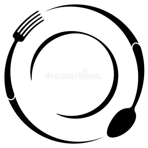 Abstract logo of a cafe or restaurant. A spoon and fork on a plate. A simple outline. royalty free illustration Plate Logo Design Ideas, Restaurants Logo Design, Cafe Logos Design, Food Cafe Logo, Nutrition Tattoo, Plate Logo Design, Foods Logo Design, Logo For Restaurant Ideas, Resturant Logo Design Ideas