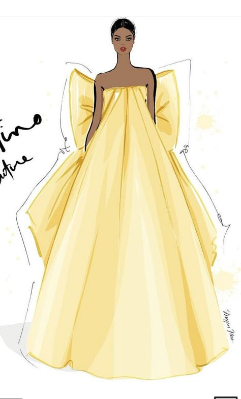 Yellow Dress Illustration, Dress Illustration Design, Croquis Fashion, Princess Illustration, Fashion Design Classes, Fashion Figure Drawing, Dress Illustration, Fancy Blouses, Dress Sketches