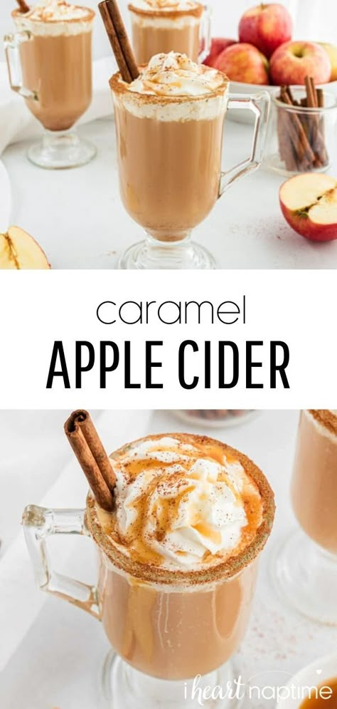 Hot Caramel Apple Cider, Autumn Cooking, Caramel Apple Cider, Apple Cider Drink, Fall Drink Recipes, Beverages Recipes, Cider Drinks, Apple Kitchen, Fall Tea