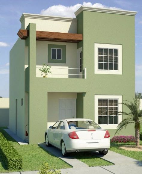 Modern House Colors, Green Exterior House Colors, Outside House Colors, Two Story House Design, Pintura Exterior, Two Story House, Building House Plans Designs, Modern House Facades, Architect Design House